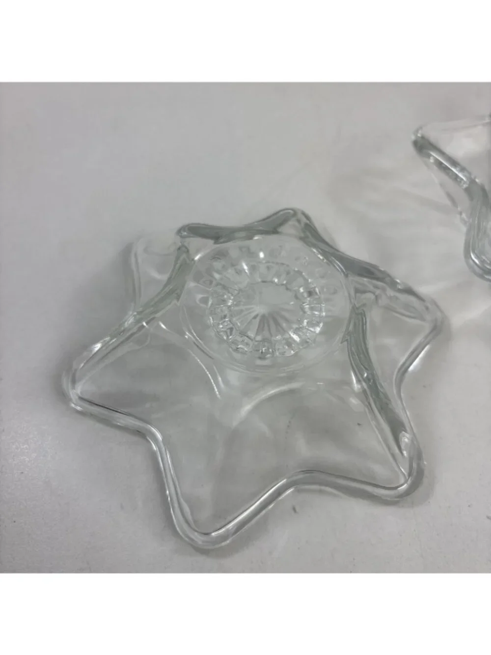 Clear Glass 6 Point Star Shape Candlestick Holders Passover Hanukah 4.5” Ribbed - Picture 3 of 5